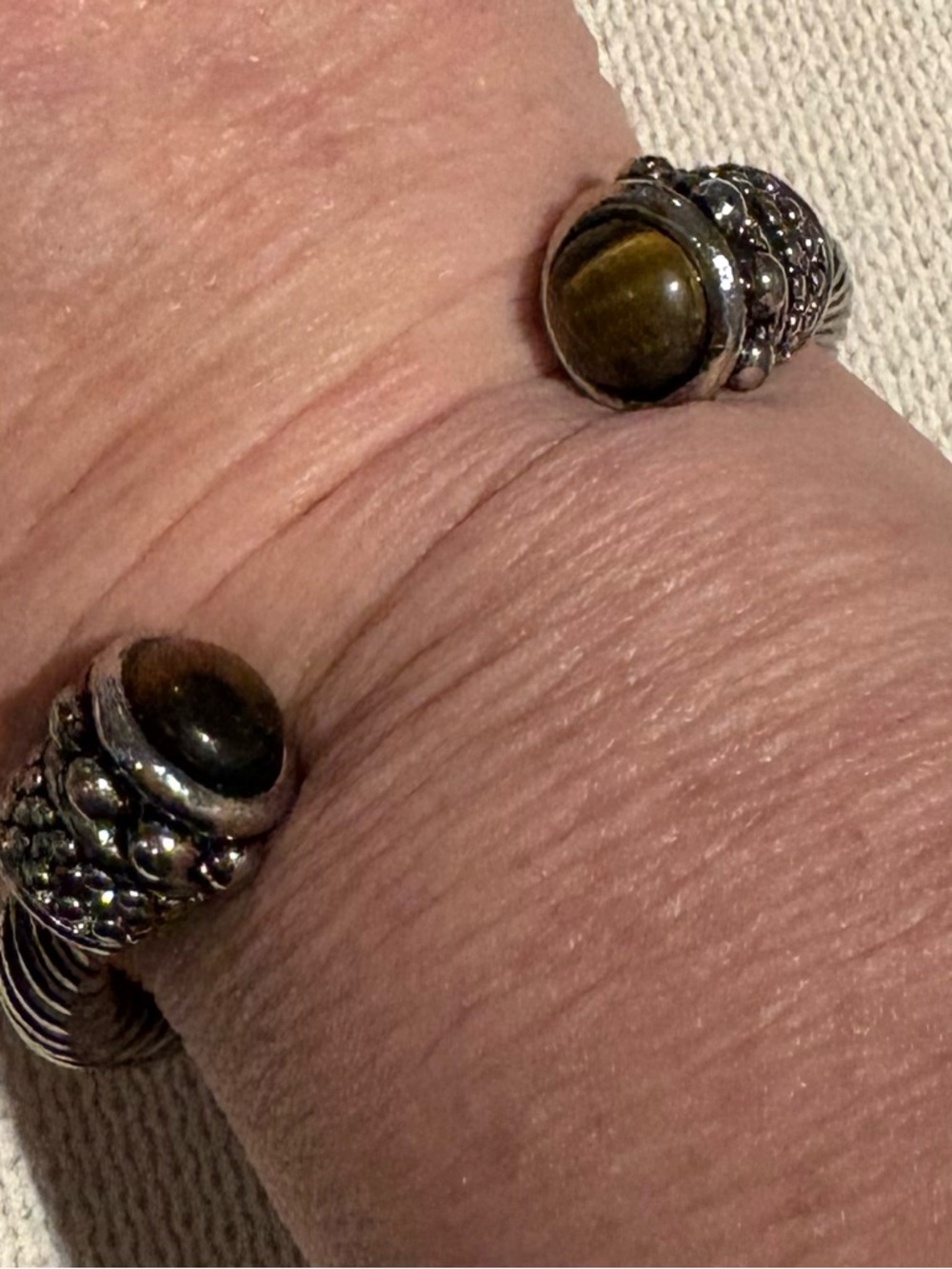 Silver tone with Tiger Eye type stone Cuff Bracelet - Brown Stone